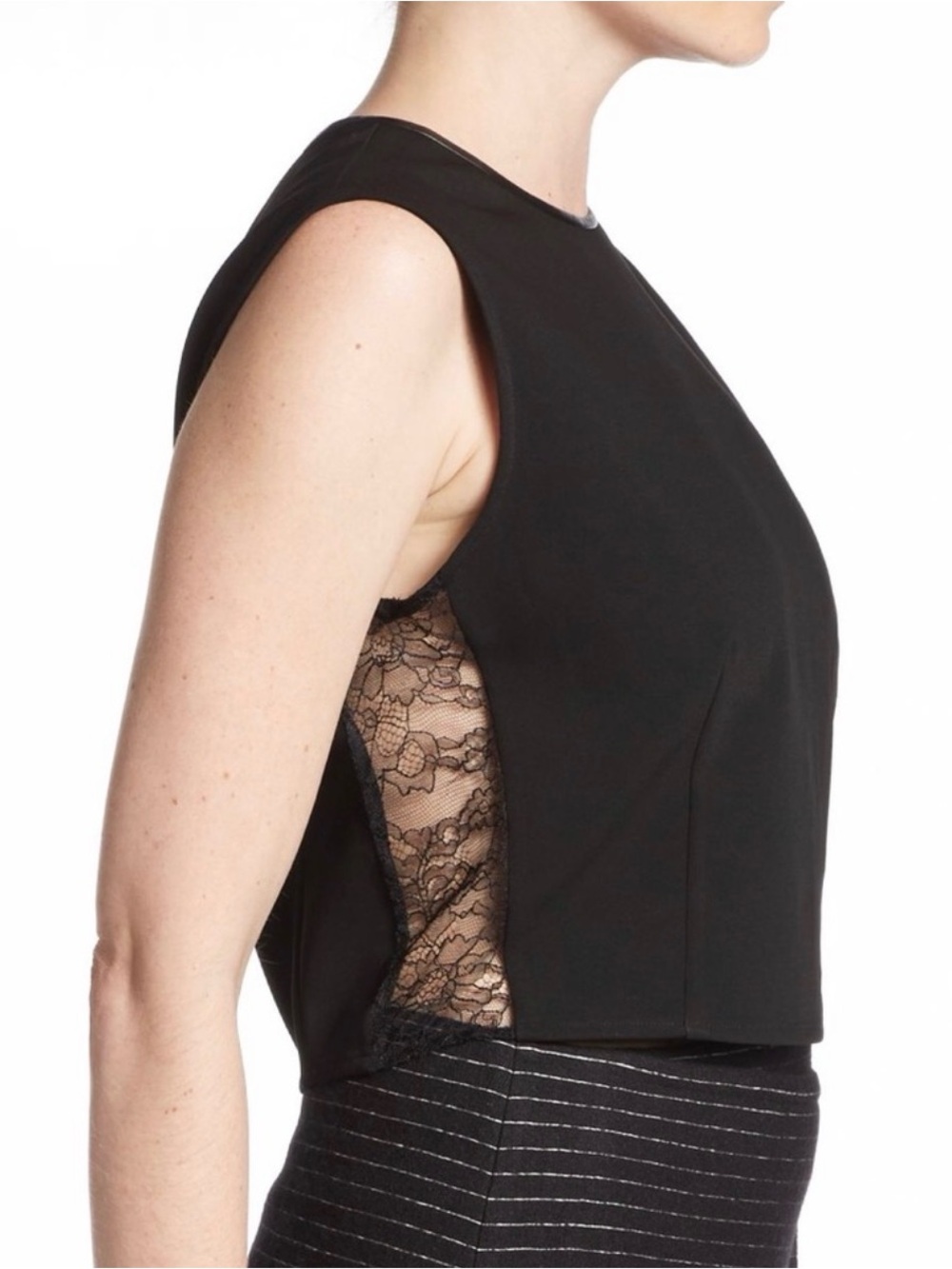 Alice+Olivia Flynn lace paneled & leather trimmed cropped vest size XS wimsigoth